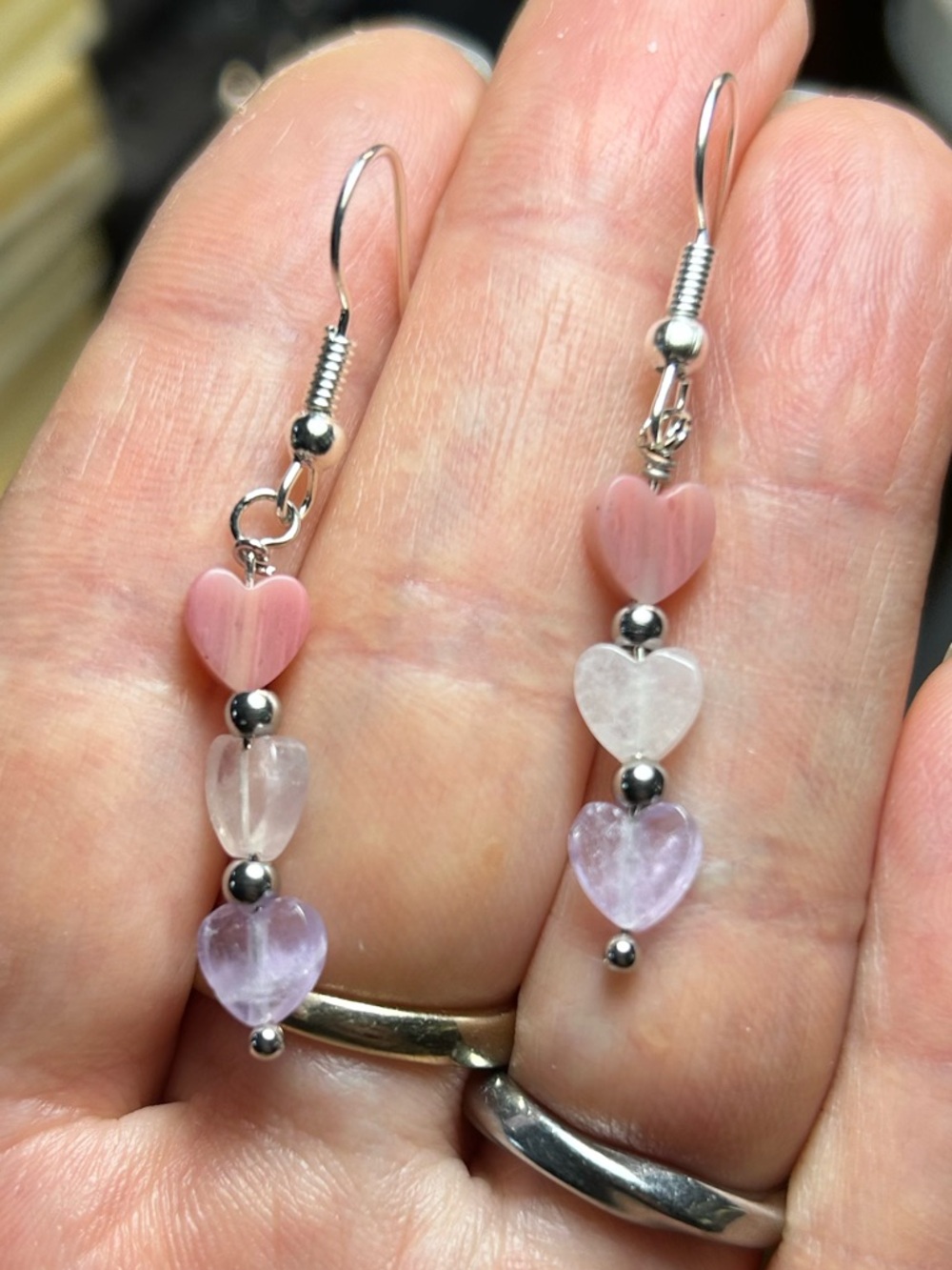 3/$25 Heart Gemstone Drop Earrings - Picture 2 of 7